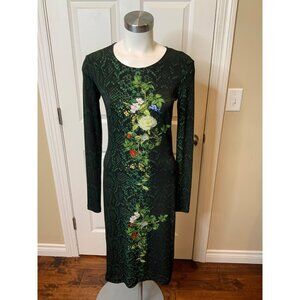 Preen By Thornton Bregazzi Green Snakeskin Floral Print Midi Pencil Dress Size M